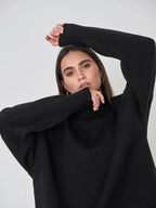 Oversized High Neck Knit Sweater - View 17 | WEUXS