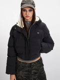 Textured Cropped Hooded Puffer Jacket - View 6 | WEUXS