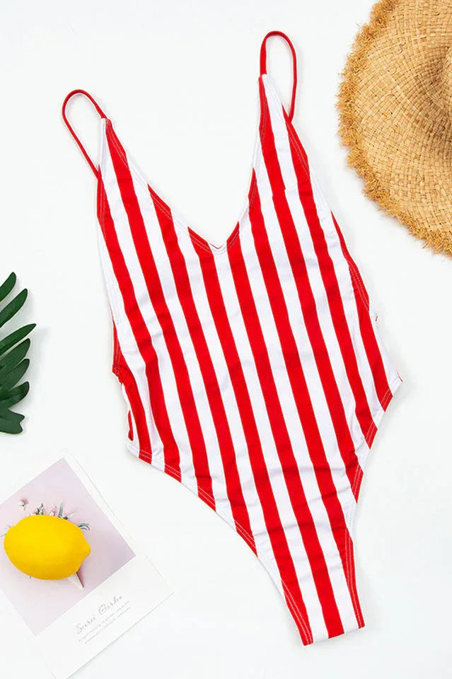 Women's one piece swimsuit with vertical stripes - View 18 | WEUXS