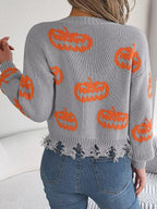 Edgy Distressed Pumpkin Knit Sweater - WEUXS