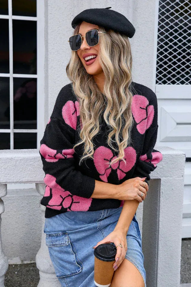 Women's crew neck knit sweater with bow print - View 11 | WEUXS