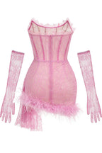 Strapless Lace Feather Trim Mini Dress - View 13 | WEUXS