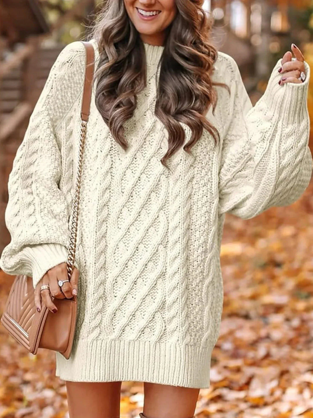 Chunky Cable Knit Tunic Sweater - WEUXS