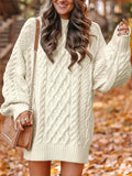 Chunky Cable Knit Tunic Sweater - WEUXS