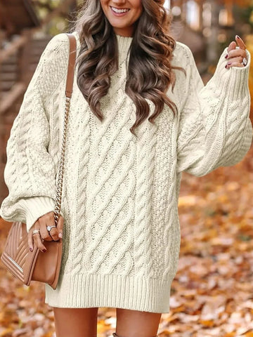Chunky Cable Knit Tunic Sweater - WEUXS