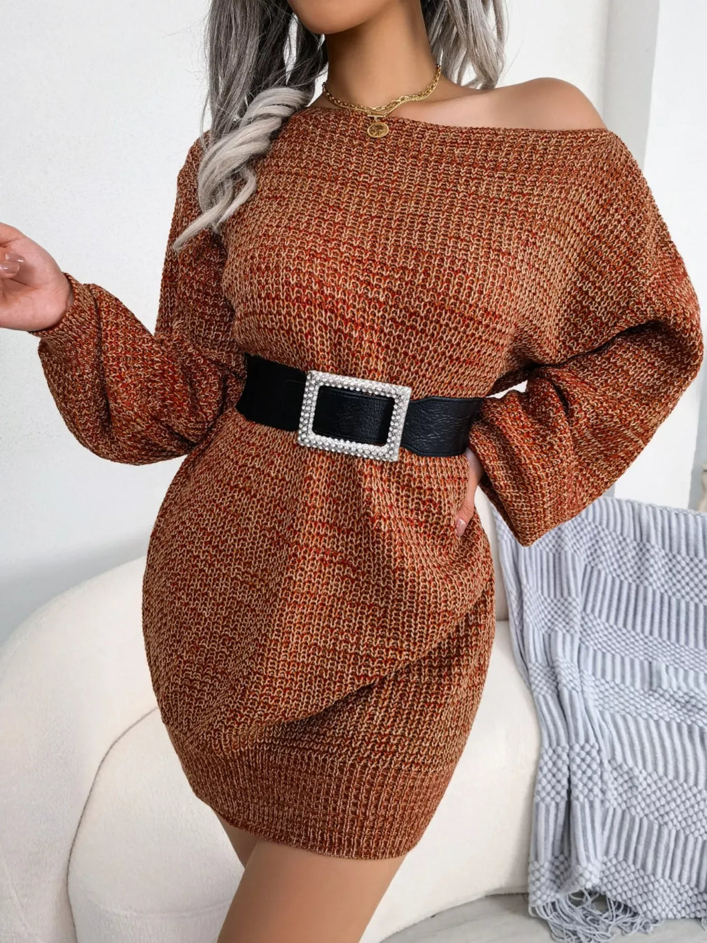 Marled Knit Sweater Dress - View 13 | WEUXS