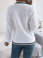 Sky Blue Preppy V-Neck Cable Knit Sweater - WEUXS