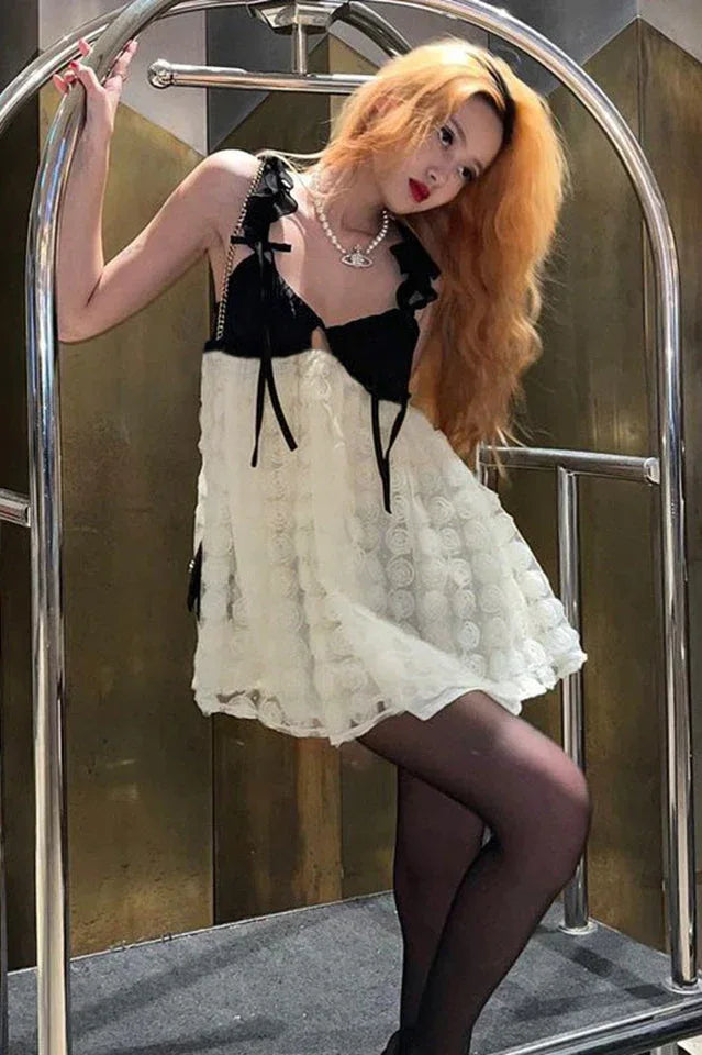 Ruffled strap lace mini dress - View 13 | WEUXS