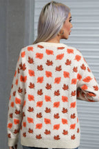 Autumn Leaf Print Knit Sweater - View 8 | WEUXS