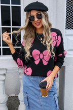 Women's crew neck knit sweater with bow print - View 12 | WEUXS