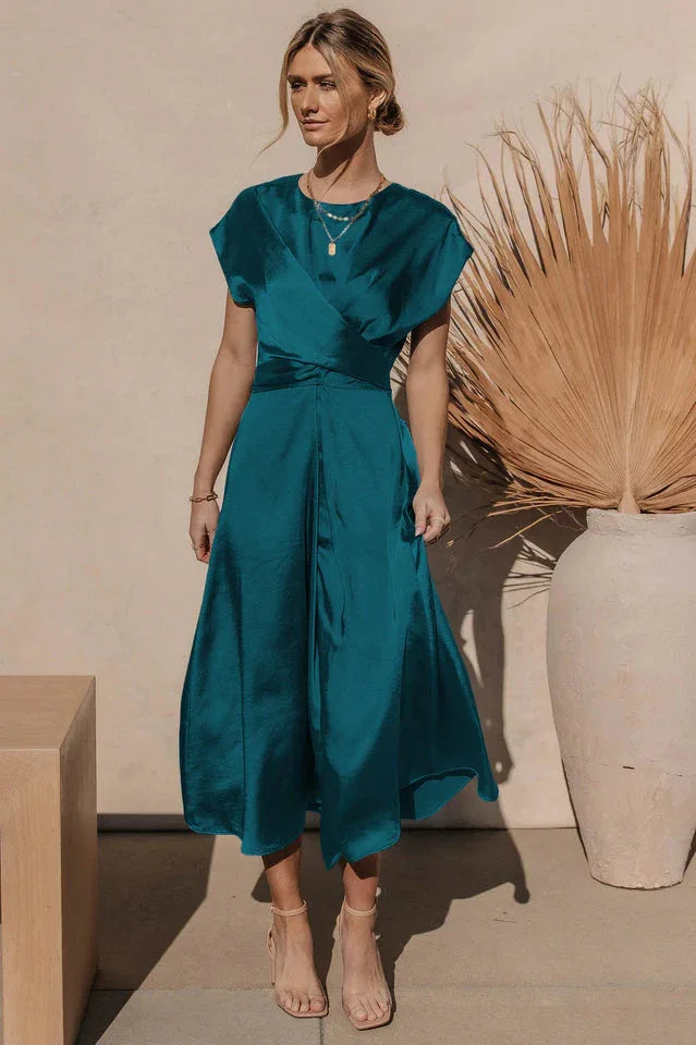 Scoop A-line Satin Bridesmaid Dress - WEUXS