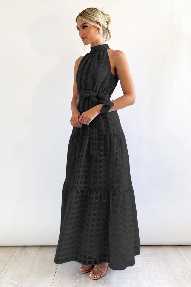 Check Halter Neck Tie Waist Maxi Dress | Dress In Beauty