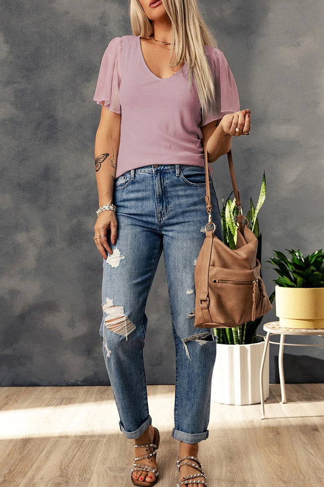 V-Neck Flutter Sleeve Top | Dress In Beauty