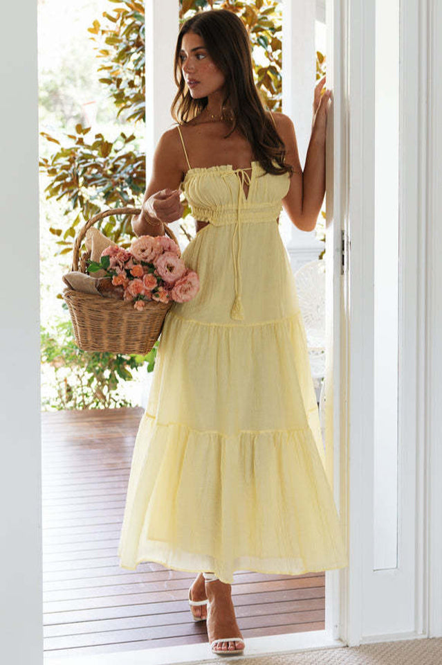 Ruched Tie-Up Strappy Maxi Dress | Dress In Beauty