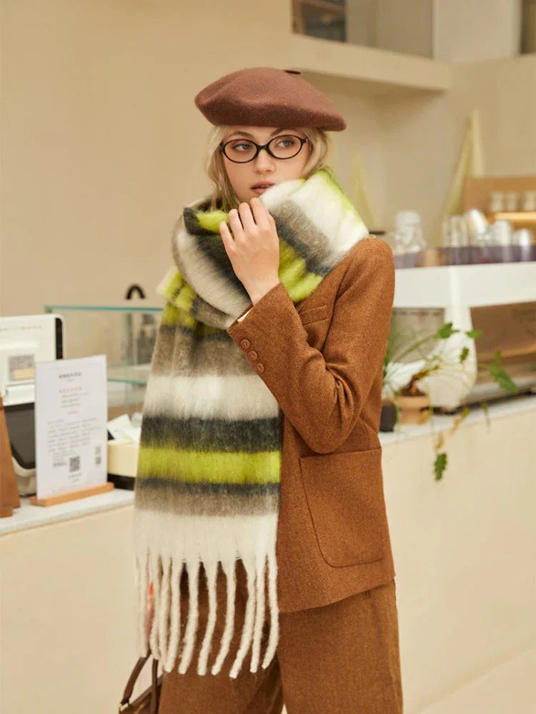 Pastel Blue & White Block Stripe Oversized Scarf - WEUXS