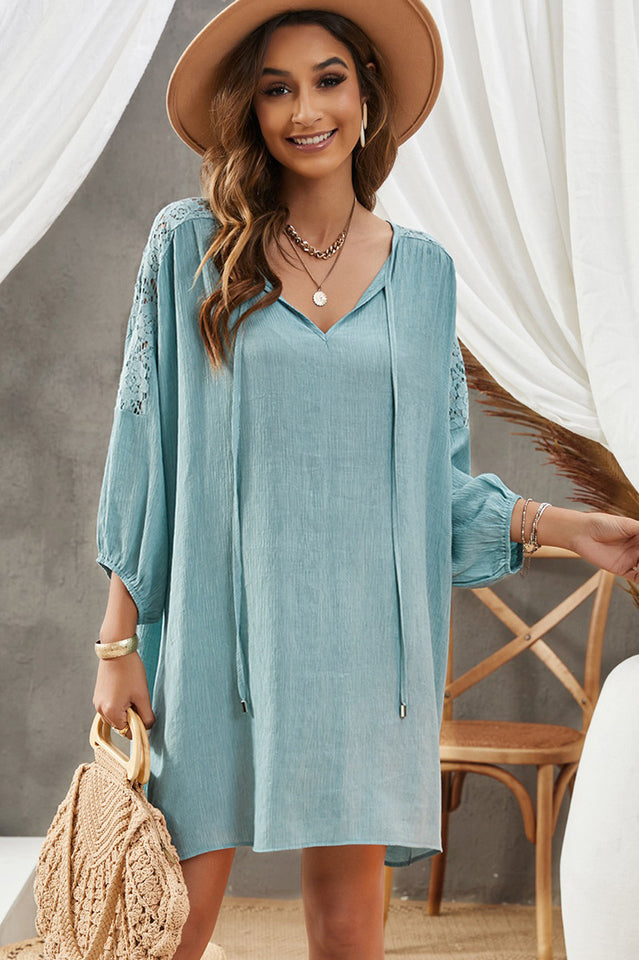 Spliced Lace Three-Quarter Sleeve Cover Up | Dress In Beauty