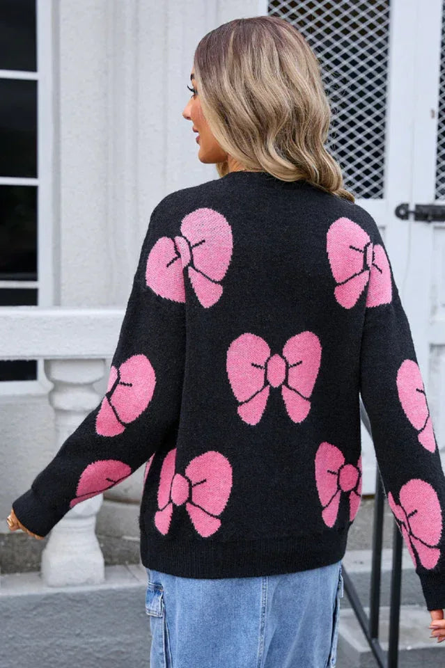 Women's crew neck knit sweater with bow print - View 15 | WEUXS