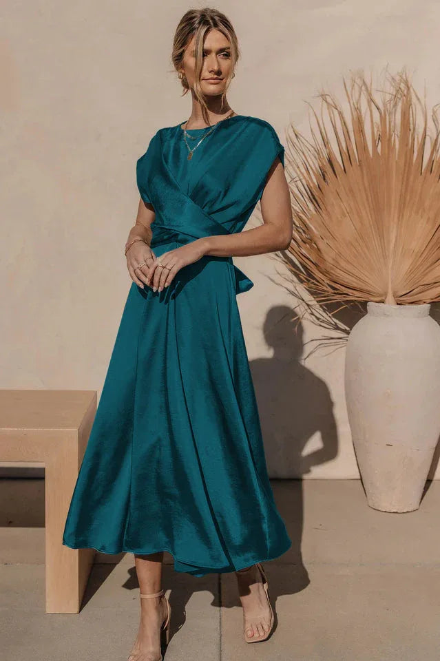 Scoop A-line Satin Bridesmaid Dress - WEUXS
