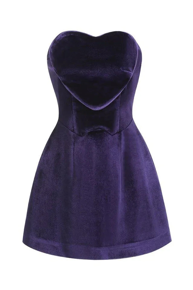Velvet mini dress with heart neckline and long gloves - View 6 | WEUXS