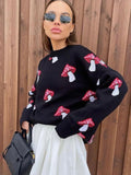 Whimsical Mushroom Oversized Crewneck Sweater - WEUXS