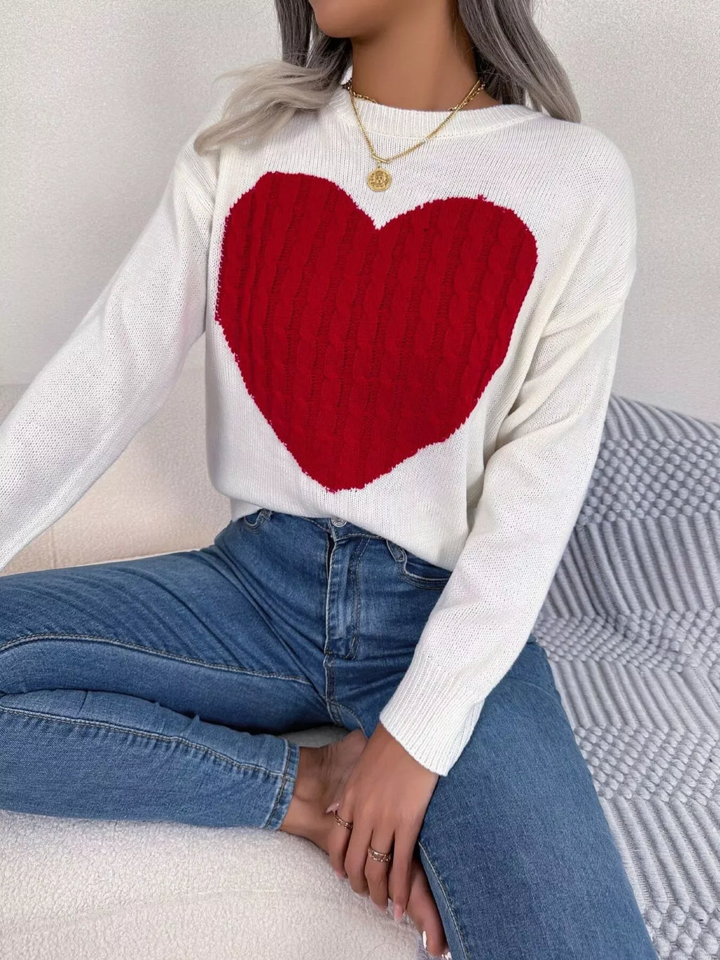 Cable knit sweater with heart design - View 15 | WEUXS