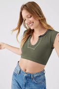 Notched Neck Cap Sleeve Cropped Tee | Dress In Beauty