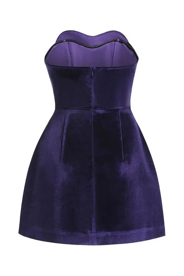 Velvet mini dress with heart neckline and long gloves - View 7 | WEUXS