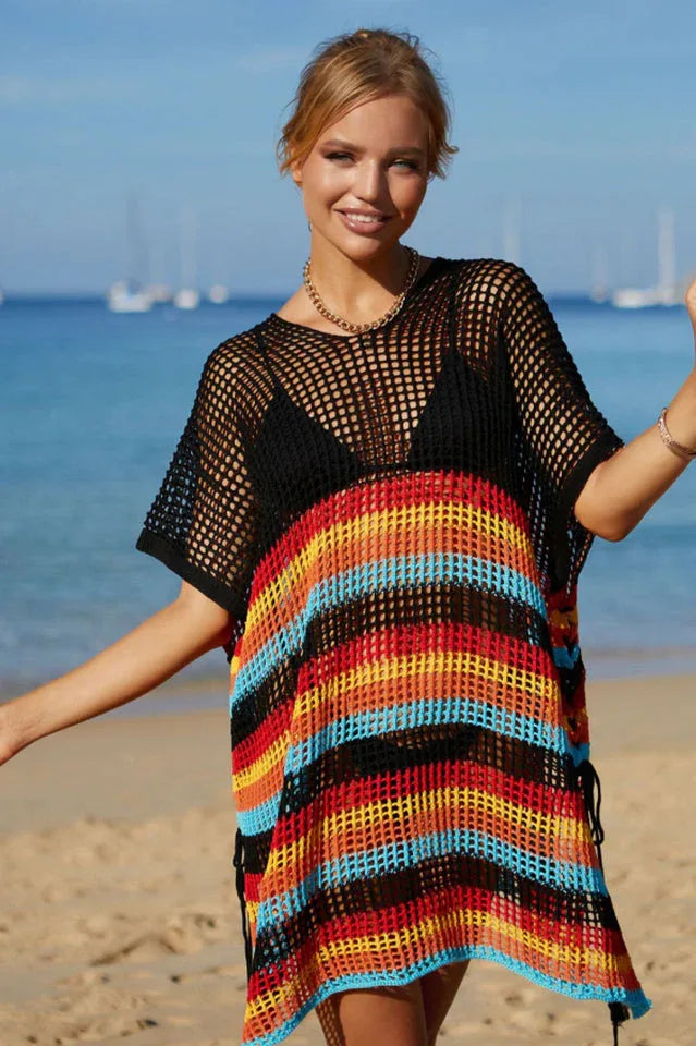 Rainbow Stripe Openwork Slit Cover Up - View 14 | WEUXS