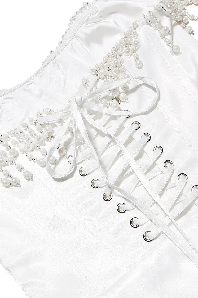Nalita Vintage Cream Beaded Strapless Dress - View 12 | WEUXS