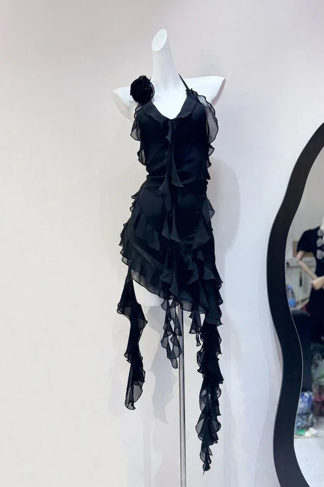 Rosalyn Black Flower Dress - WEUXS