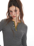 Y2K Grunge Faux Layered Henley Top - View 6 | WEUXS