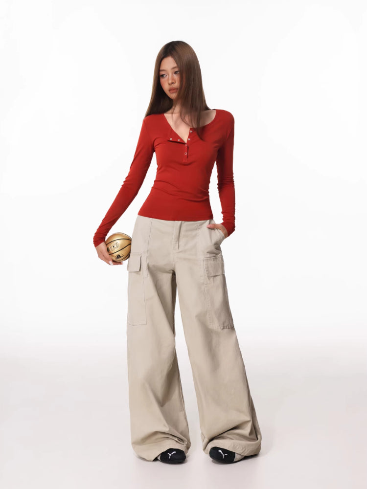 Women's long sleeve henley knit top - View 10 | WEUXS