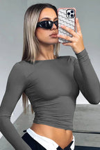 Round Neck Long-Sleeve Top - WEUXS