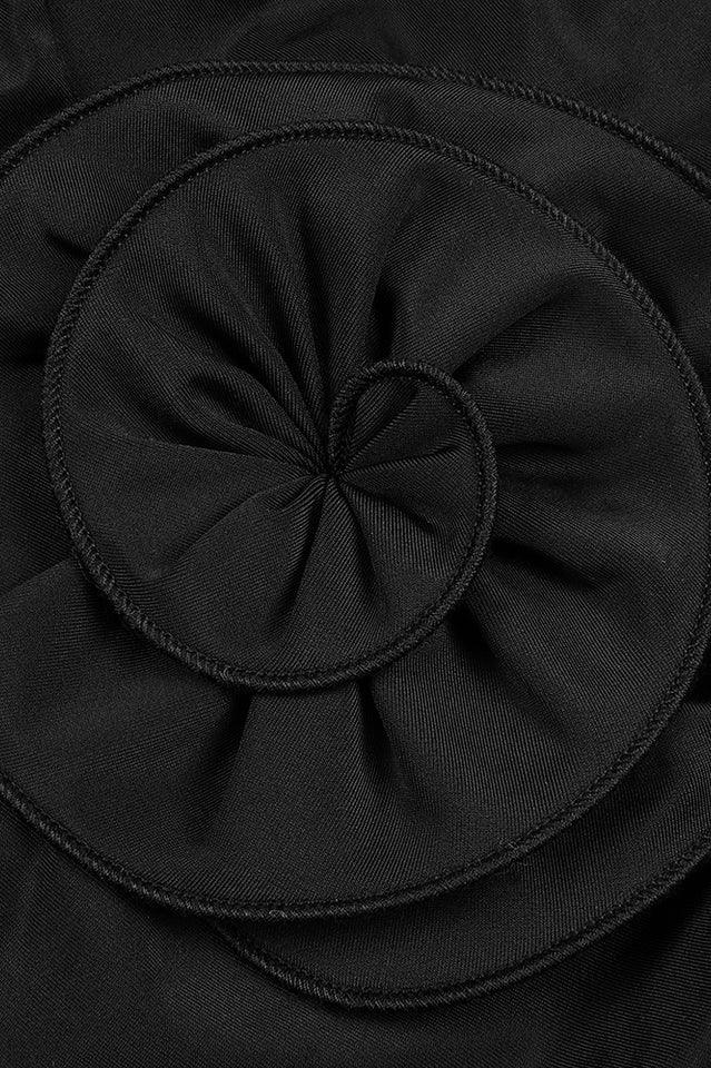 Ruched mock neck minidress with flower appliqué - View 16 | WEUXS