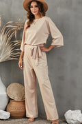 Belted Three-Quarter Sleeve Jumpsuit | Dress In Beauty