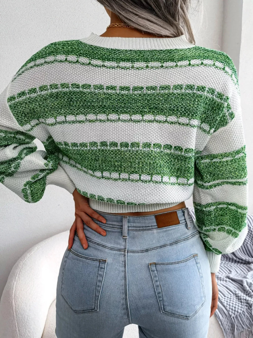 Textured Striped Knit Sweater - View 14 | WEUXS