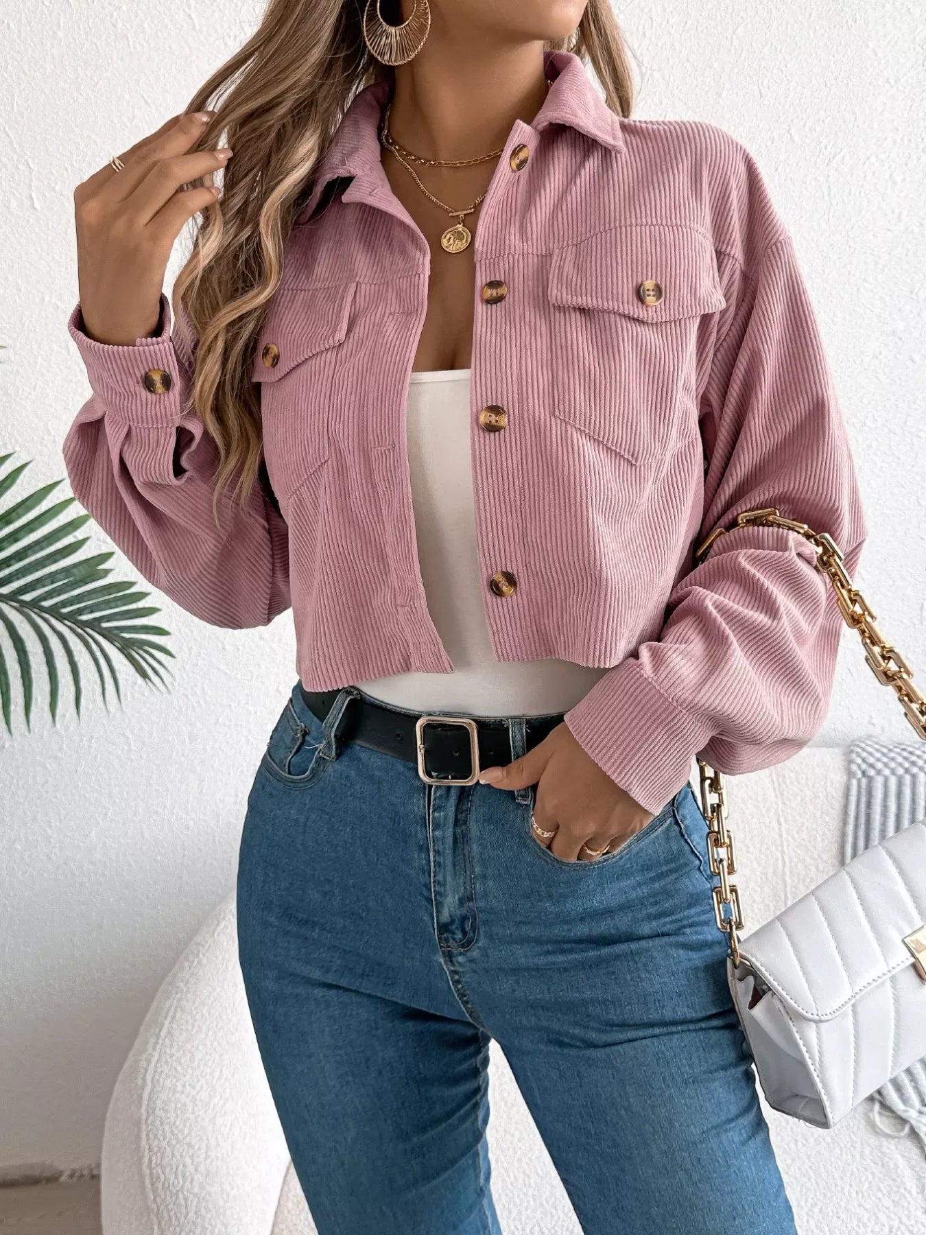 Cropped Corduroy Jacket - View 9 | WEUXS
