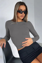 Round Neck Long-Sleeve Top - WEUXS