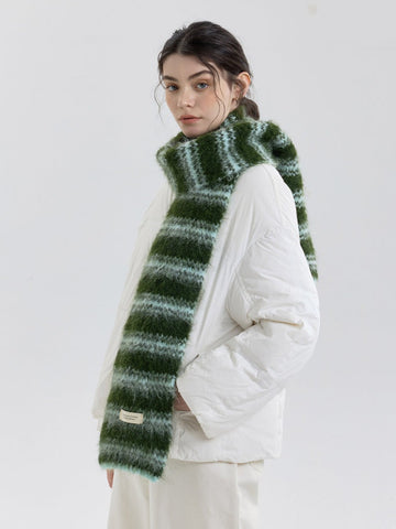 Soft Brushed Wool Blend Striped Scarf