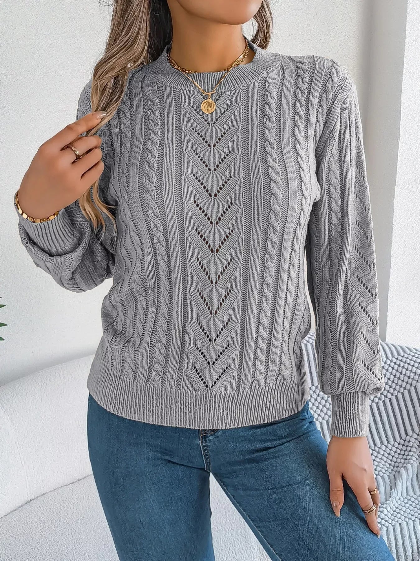 Women's Rust Cable Knit Sweater - WEUXS