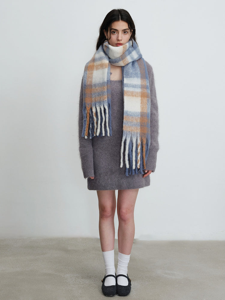 Oversized Fluffy Plaid Scarf