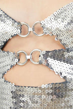 Draped Bra Mini Dress With Double Metal Ring - WEUXS