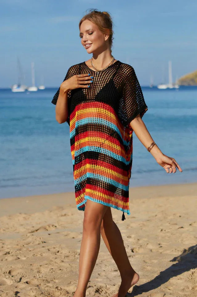 Rainbow Stripe Openwork Slit Cover Up - View 17 | WEUXS
