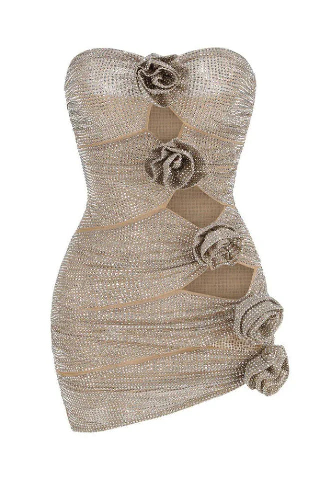 Strapless Floral Studded Dress - WEUXS