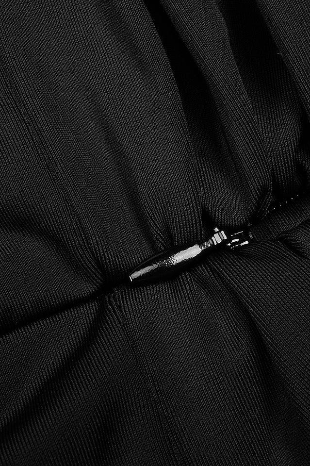 Ruched mock neck minidress with flower appliqué - View 17 | WEUXS