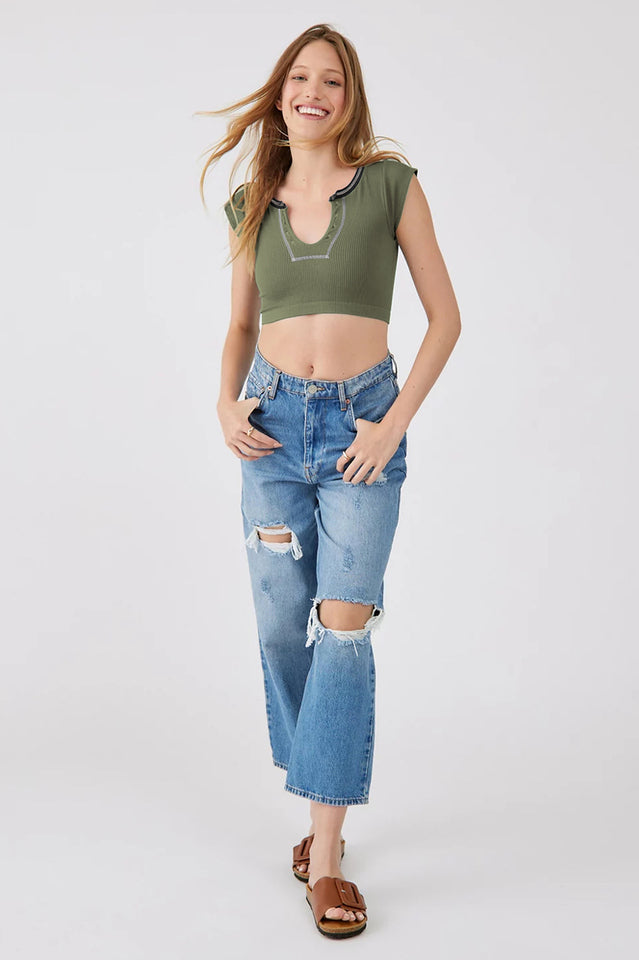 Notched Neck Cap Sleeve Cropped Tee | Dress In Beauty