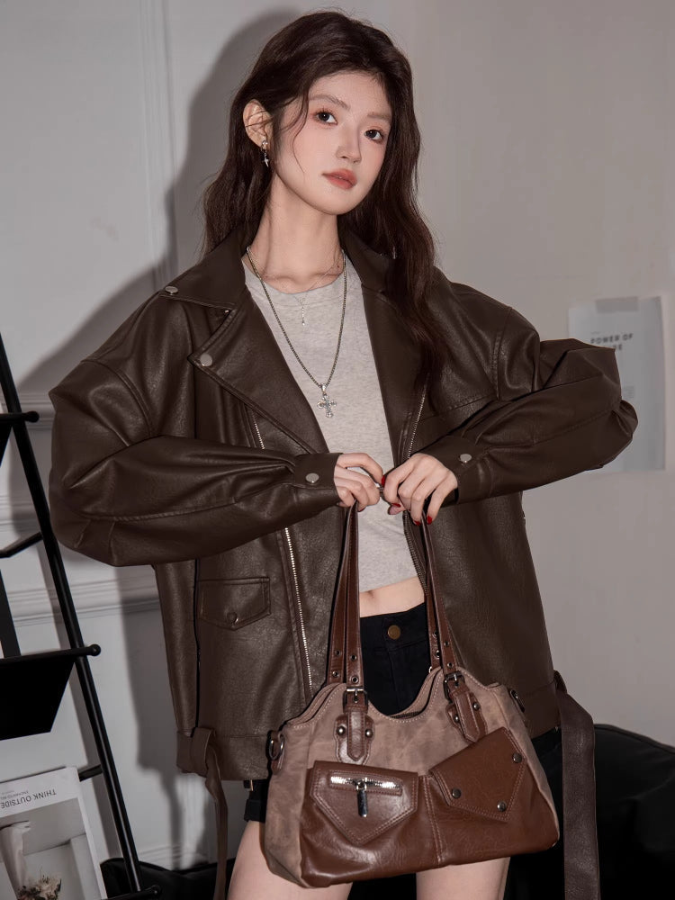 Oversized Faux Leather Moto Jacket Secondary image