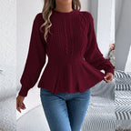 White Cable Knit Peplum Sweater - View 12 | WEUXS