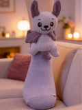 Close-up of a light purple ankle sock with a knitted bat character applique, showcasing the detailed knit texture and applique.