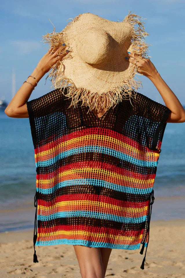 Rainbow Stripe Openwork Slit Cover Up - View 18 | WEUXS